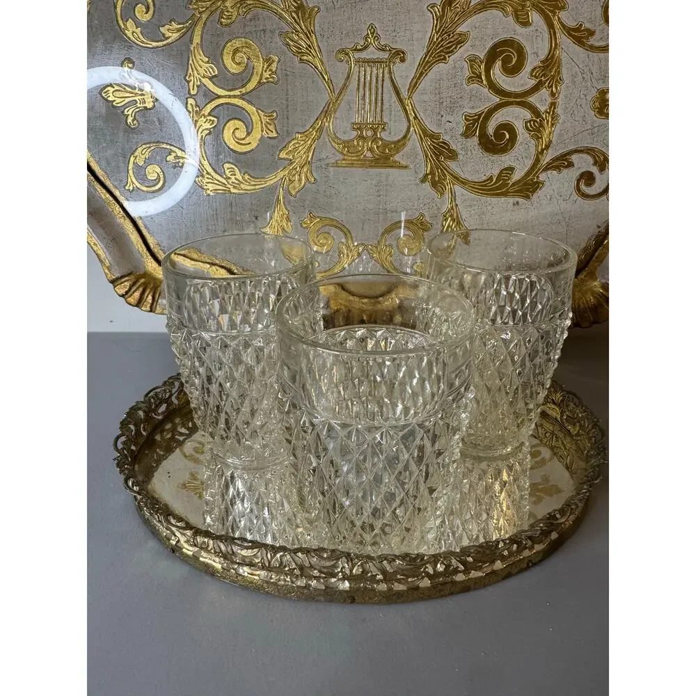 Vintage Clear Indiana Glass Diamond Point Low Balls (Set of 3)